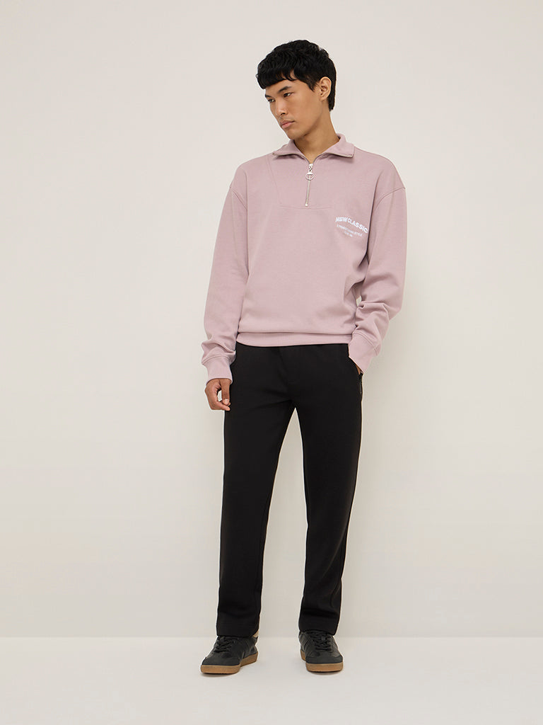 Studiofit Pink Text Design Relaxed-Fit Cotton-Blend Sweatshirt