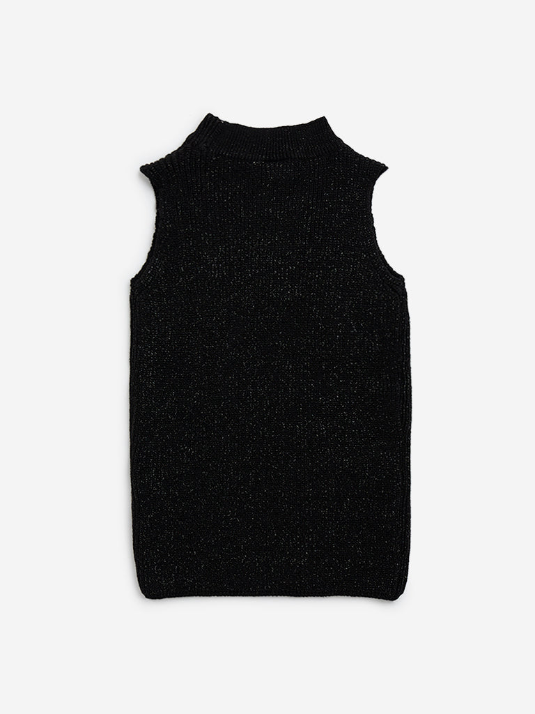 Y&F Kids Black Shimmer-Detailed Ribbed Top