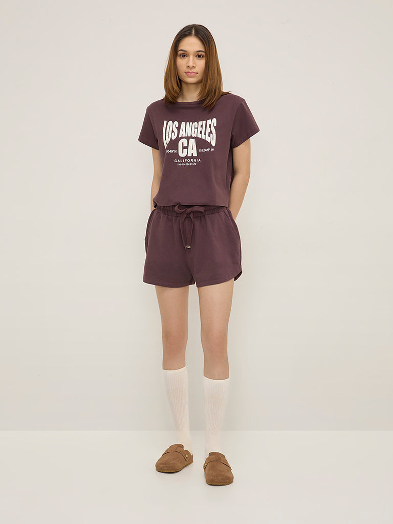 Superstar Plum Solid High-Rise Cotton Shorts