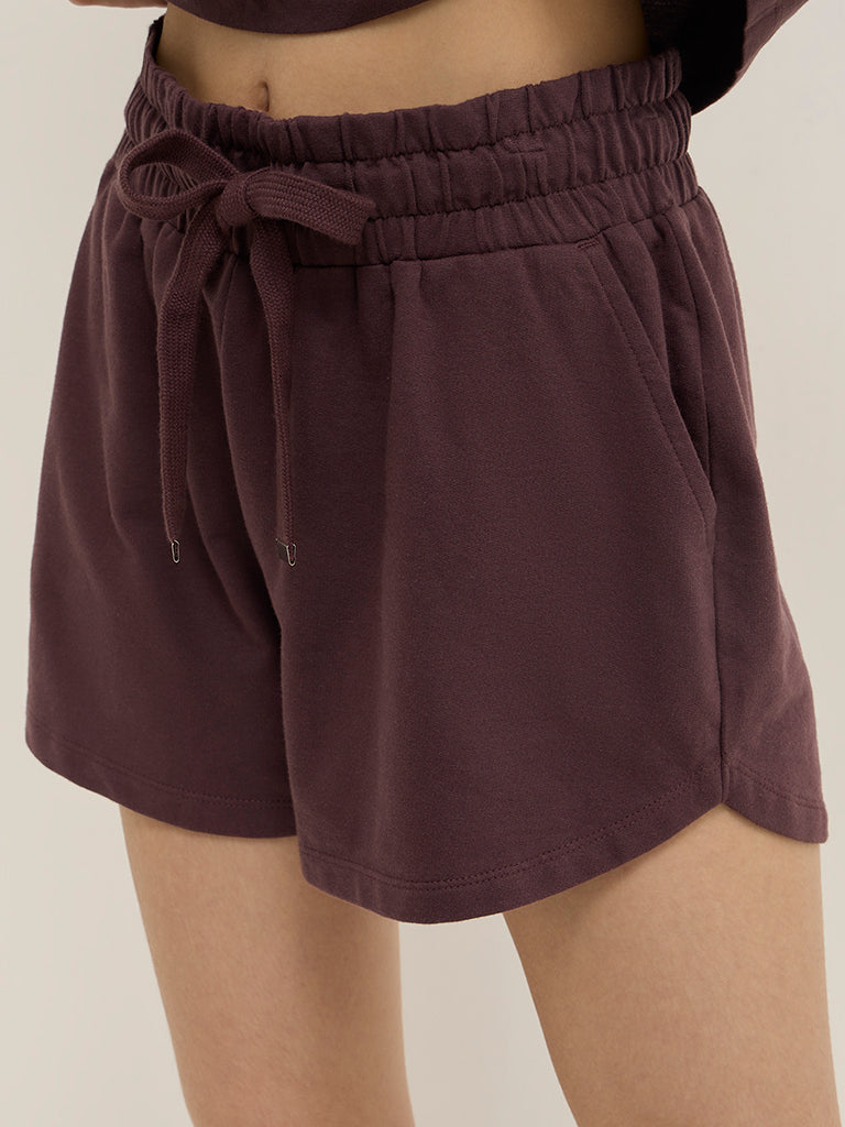 Superstar Plum Solid High-Rise Cotton Shorts