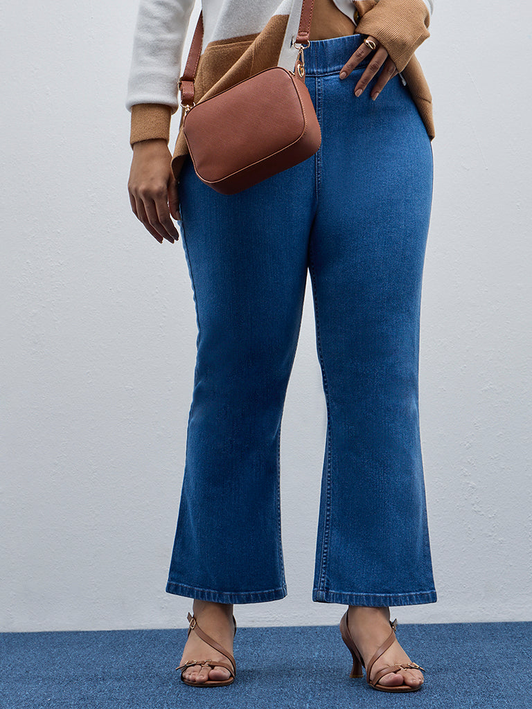 Gia Blue Wide-Leg Fit High-Rise Cotton-Blend Jeggings