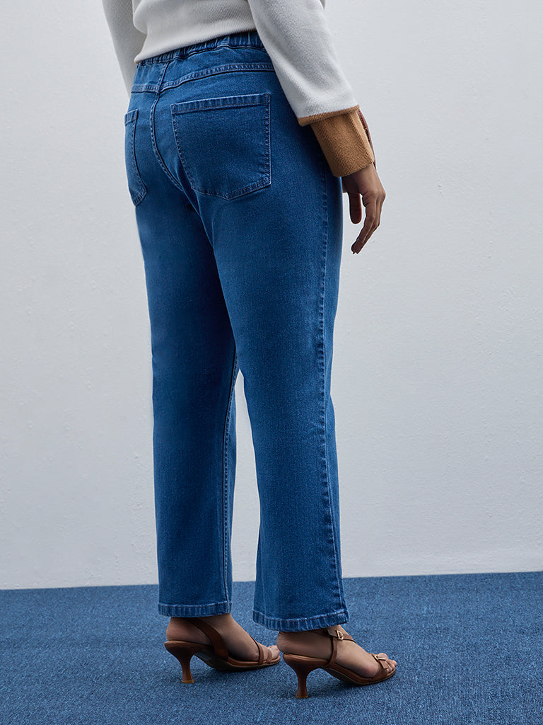 Gia Blue Wide-Leg Fit High-Rise Cotton-Blend Jeggings