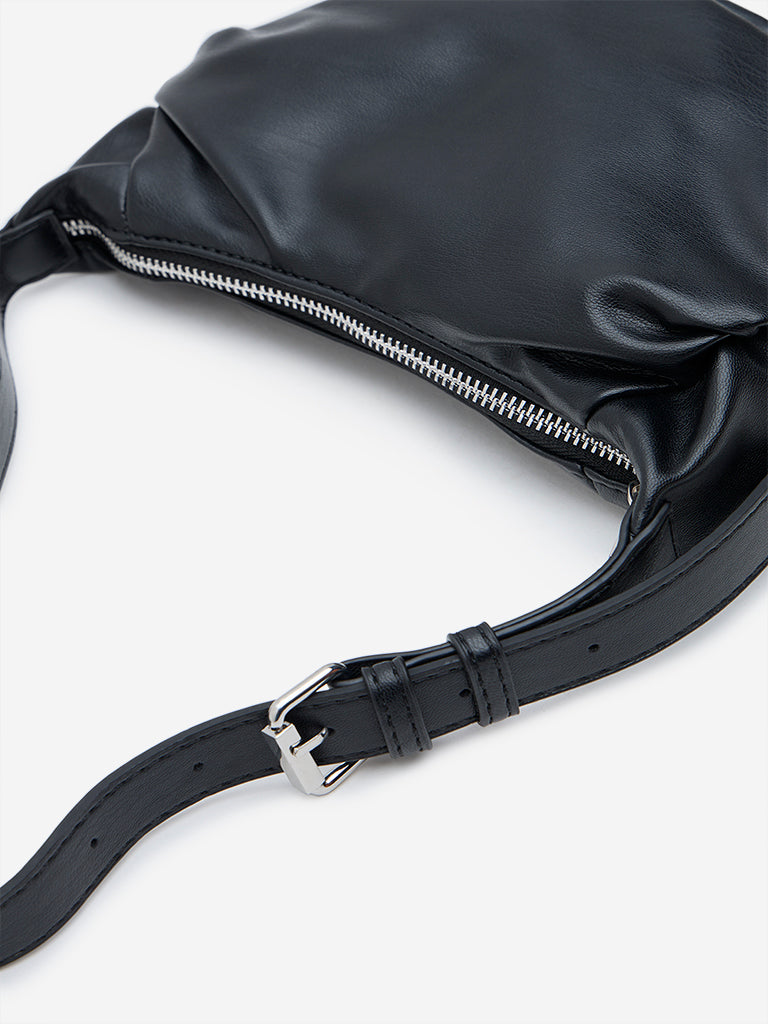 Westside Black Faux-Leather Baguette Bag