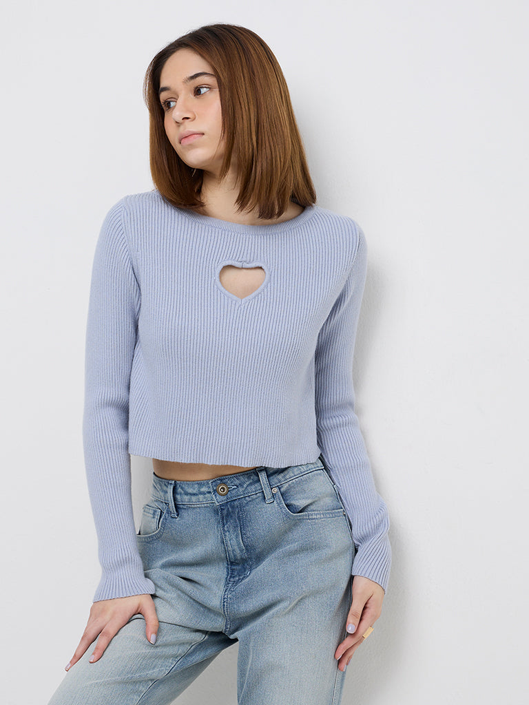 Nuon Blue Cut-Out Detailed Ribbed Top