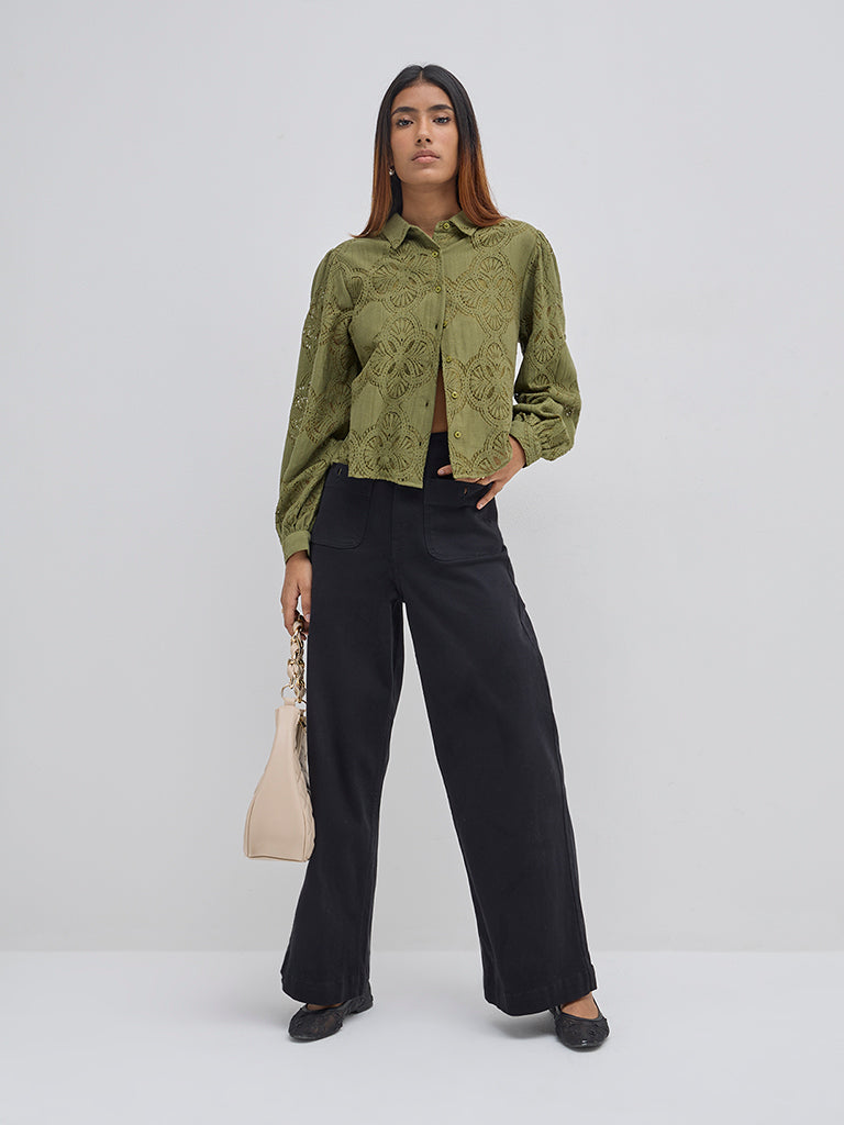 LOV Olive Embroidered Cotton-Blend Shirt