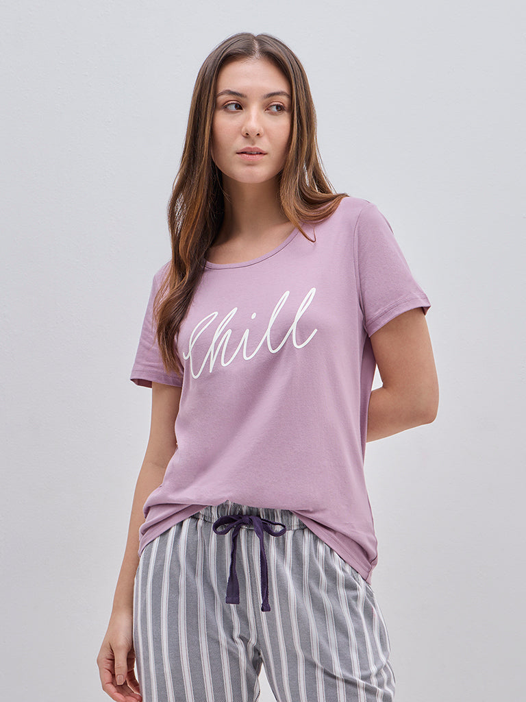 Wunderlove Mauve Text-Printed Cotton Top