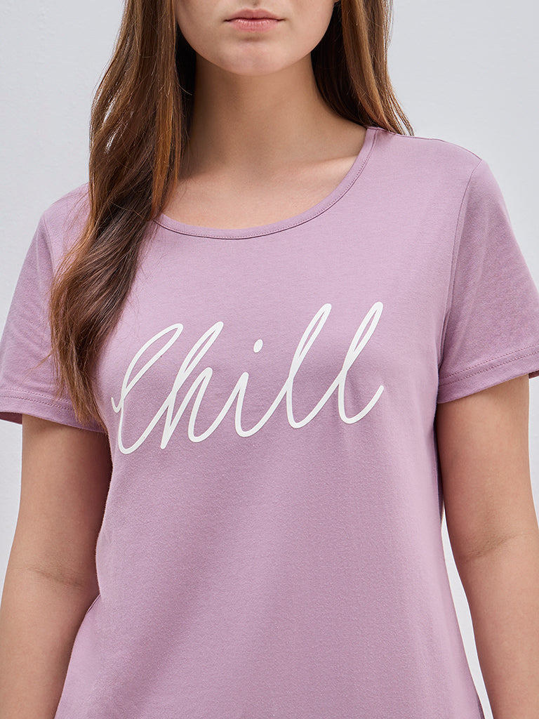 Wunderlove Mauve Text-Printed Cotton Top