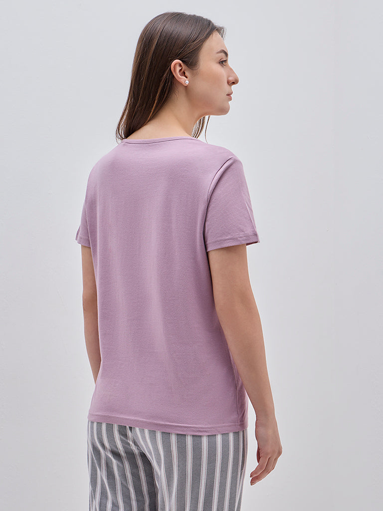 Wunderlove Mauve Text-Printed Cotton Top