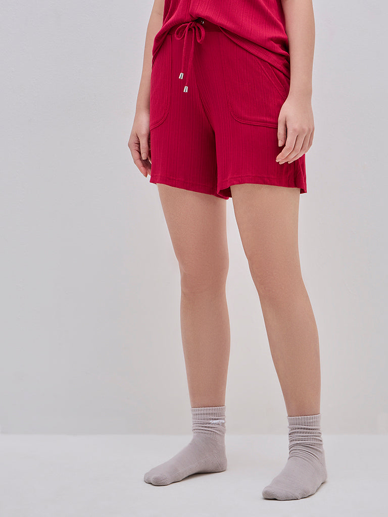 Wunderlove Red Supersoft Modal Ribbed High-Rise Shorts