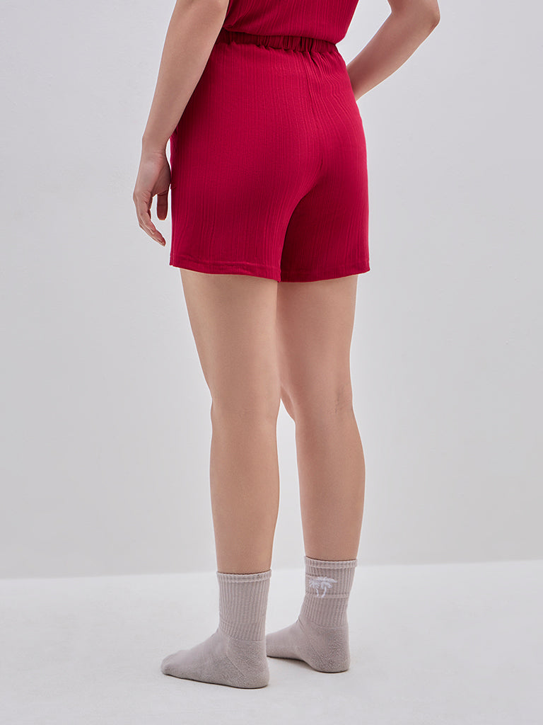 Wunderlove Red Supersoft Modal Ribbed High-Rise Shorts