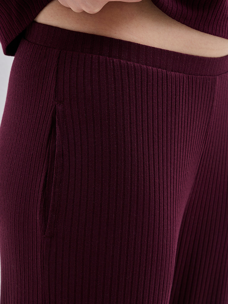 Wunderlove Purple Ribbed Cotton-Blend Lounge Pants