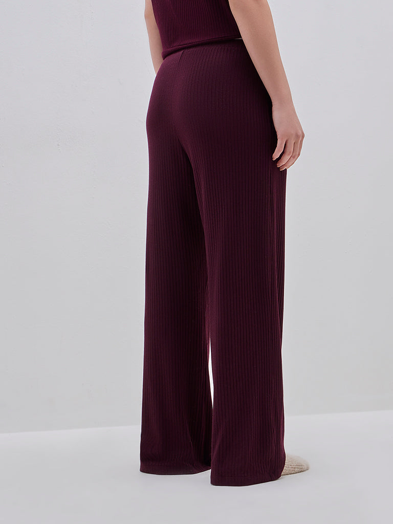 Wunderlove Purple Ribbed Cotton-Blend Lounge Pants