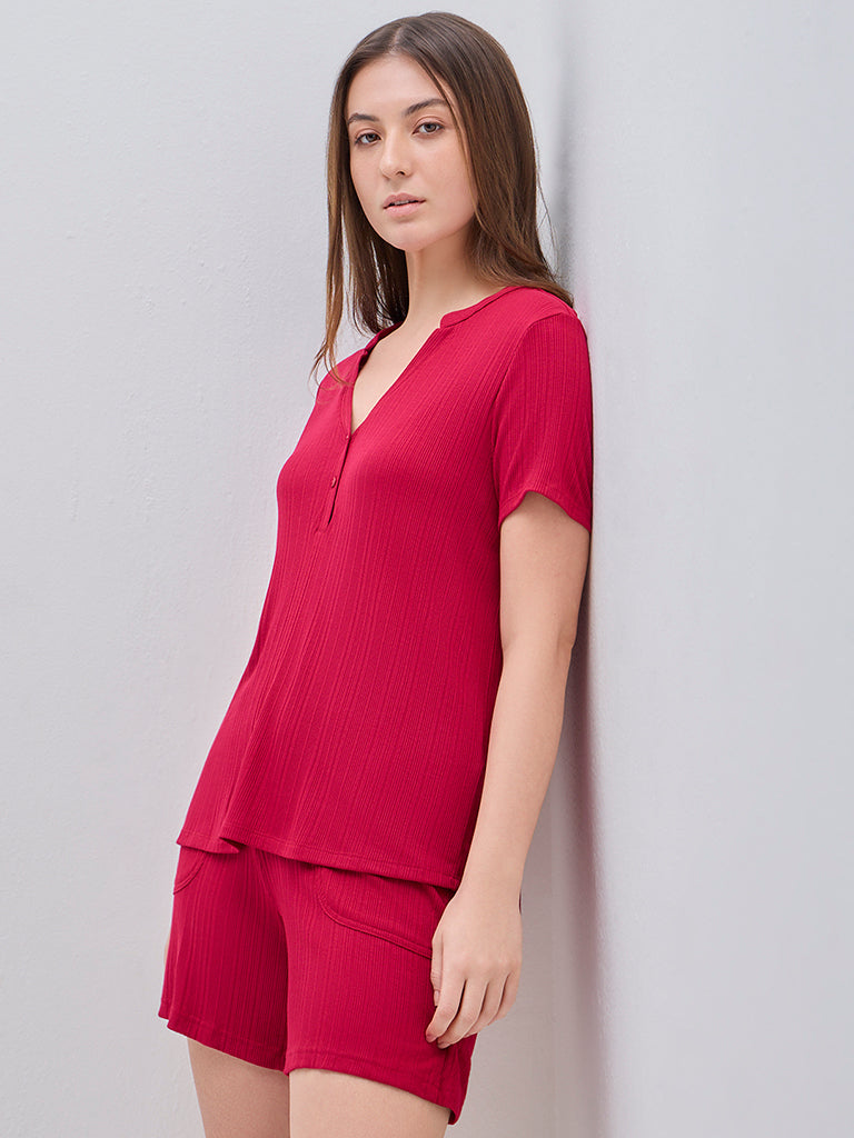 Wunderlove Red Supersoft Modal Ribbed Top