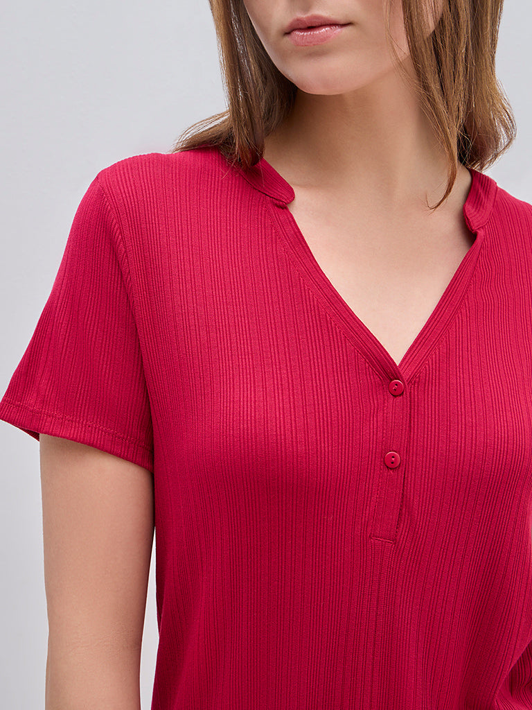 Wunderlove Red Supersoft Modal Ribbed Top