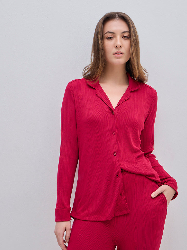 Wunderlove Red Supersoft Modal Ribbed Shirt