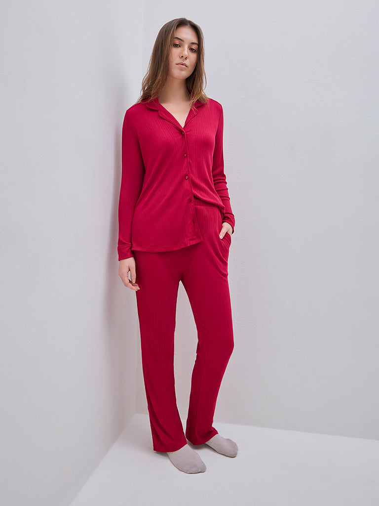 Wunderlove Red Supersoft Modal Ribbed Shirt