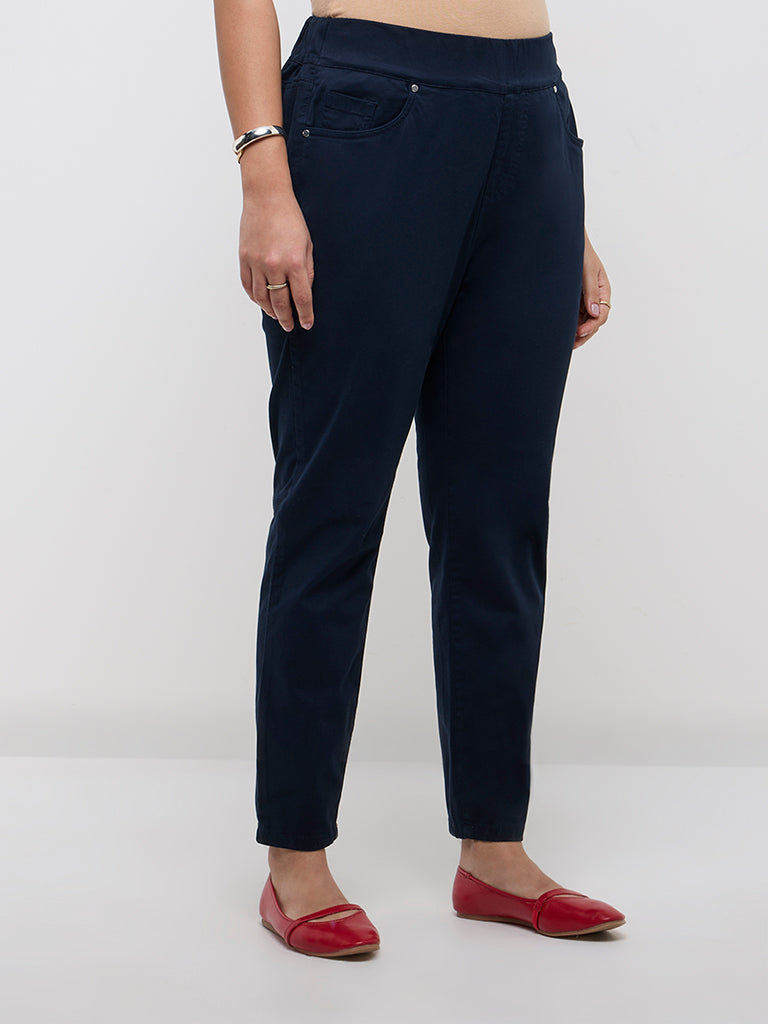 Gia Navy High-Rise Cotton-Blend Jeggings