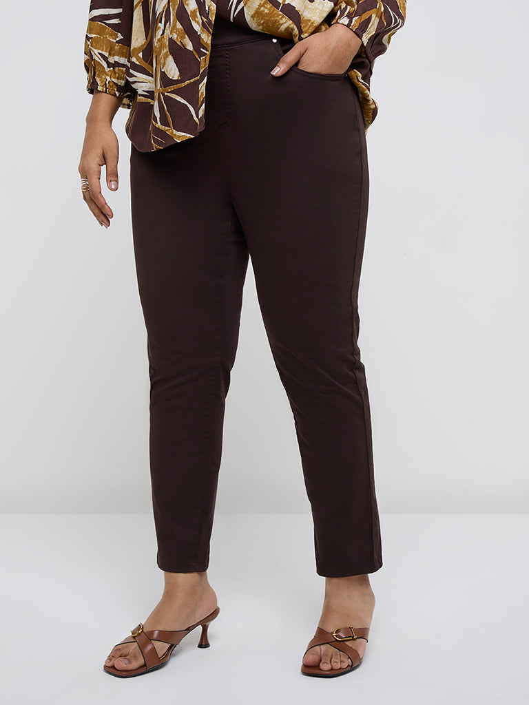 Gia Dark Brown High-Rise Cotton Blend Jeggings