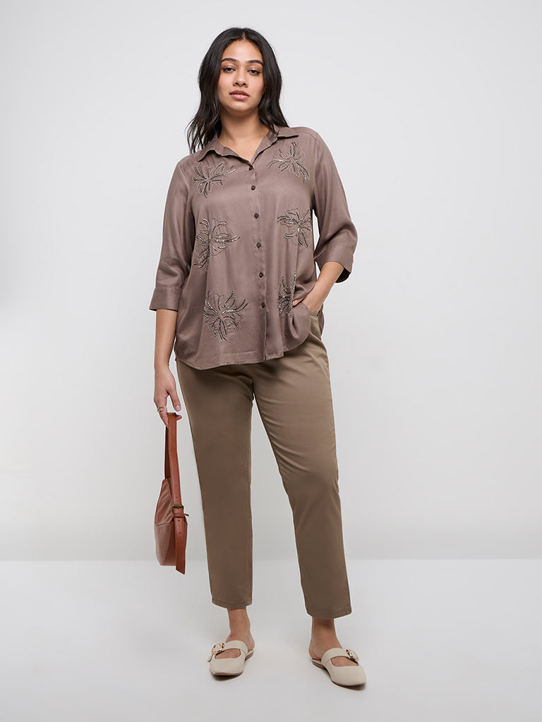 Gia Light Brown High-Rise Cotton-Blend Jeggings