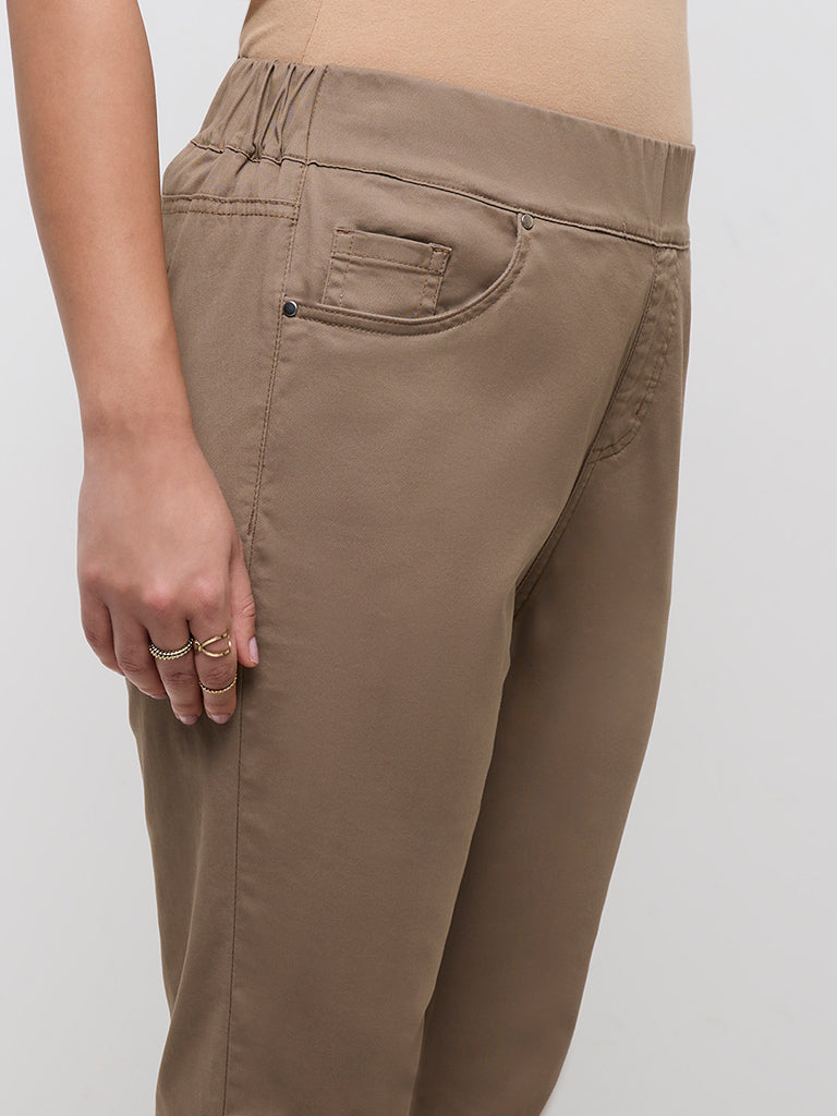 Gia Light Brown High-Rise Cotton-Blend Jeggings