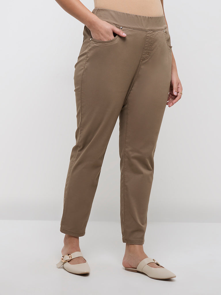 Gia Light Brown High-Rise Cotton-Blend Jeggings