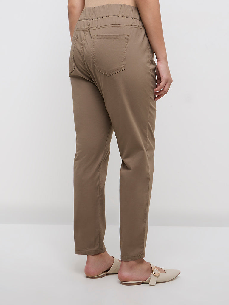 Gia Light Brown High-Rise Cotton-Blend Jeggings