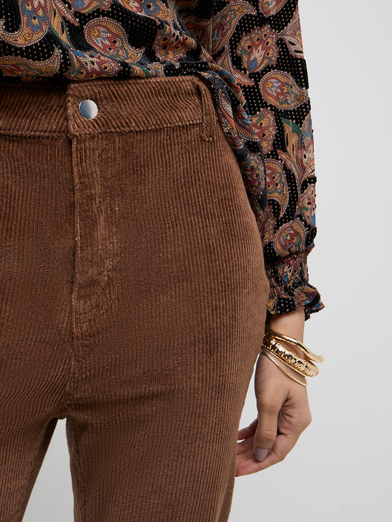 LOV Brown Wide Leg - Fit High - Rise Corduroy Jeans