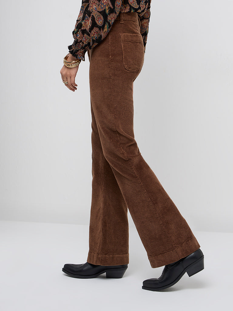 LOV Brown Wide Leg - Fit High - Rise Corduroy Jeans