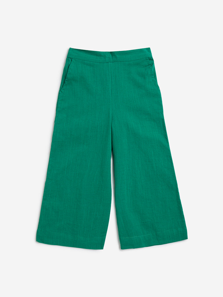 Utsa Kids Green Solid Ethnic Cotton Pants - (2-8yrs)