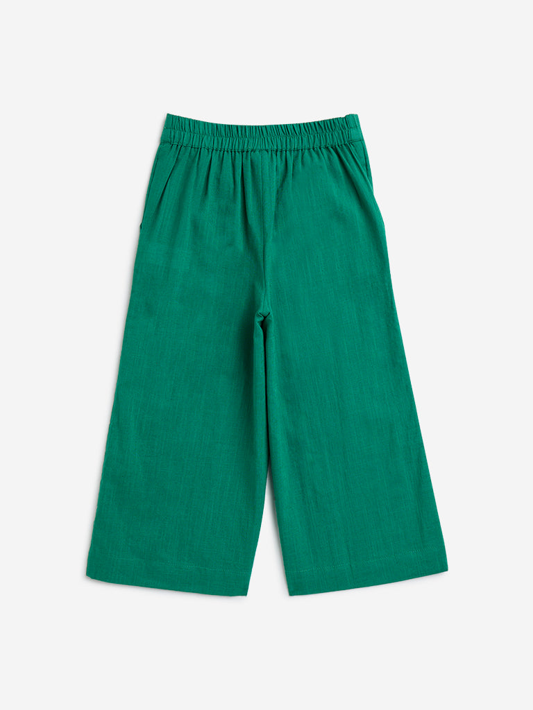 Utsa Kids Green Solid Ethnic Cotton Pants - (2-8yrs)