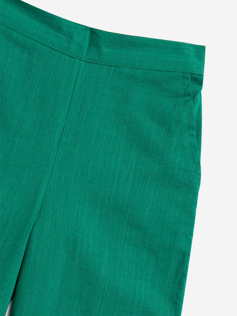 Utsa Kids Green Solid Ethnic Cotton Pants - (2-8yrs)