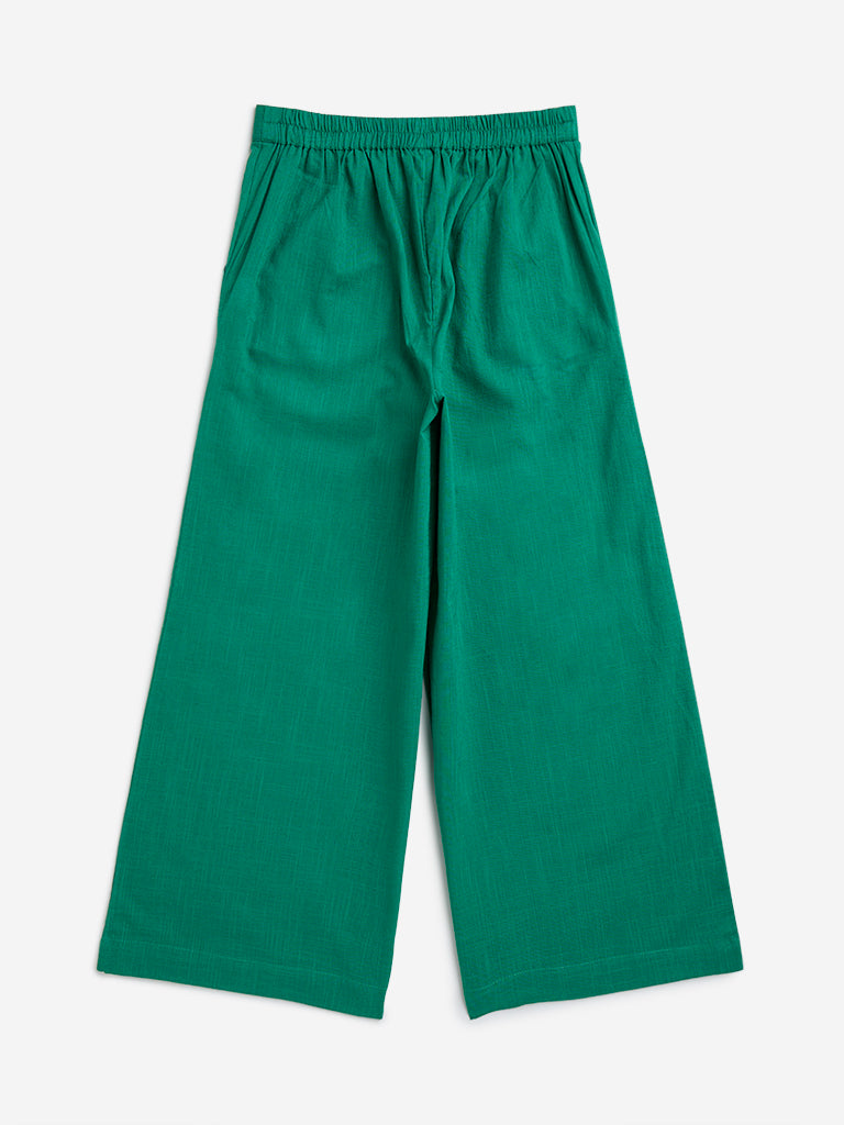 Utsa Kids Green Solid Ethnic Cotton Pants - (8-14yrs)