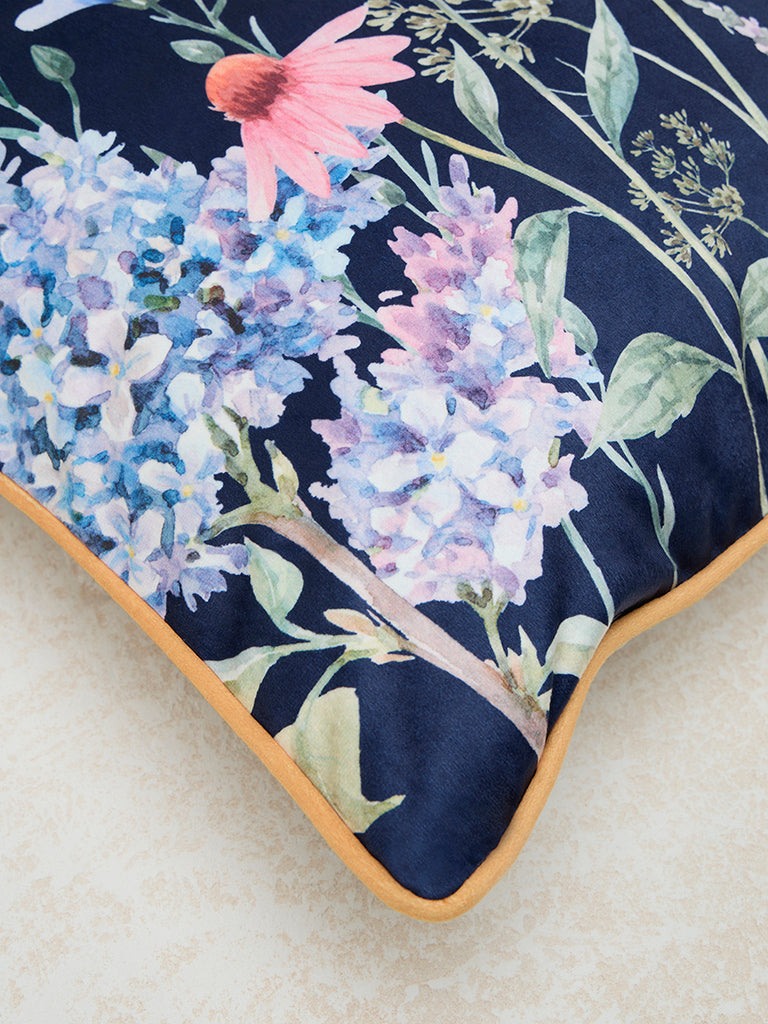 Westside Home Navy Botanical Design Cushion Cover