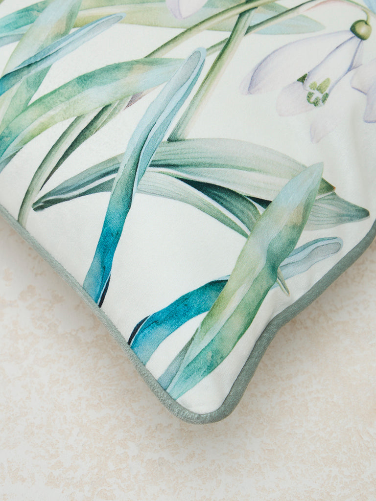 Westside Home White Botanical Design Cushion Cover