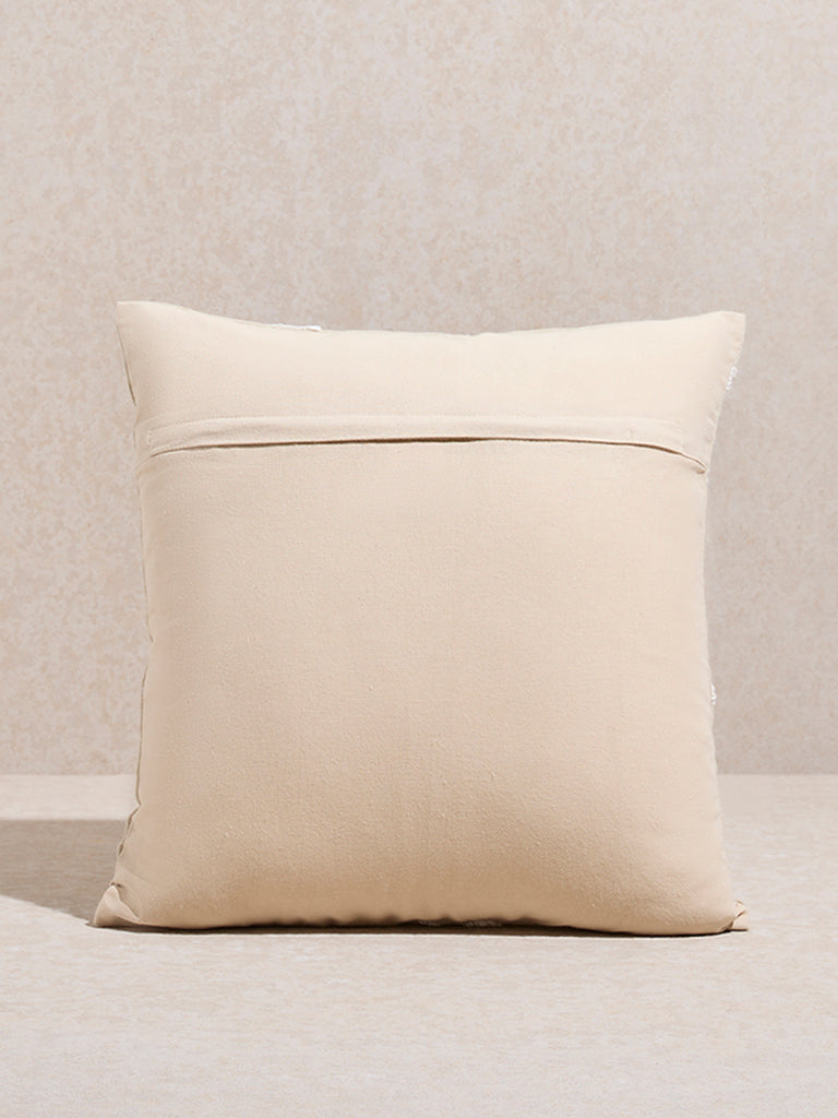 Westside Home Beige Floral Embroidered Cushion Cover