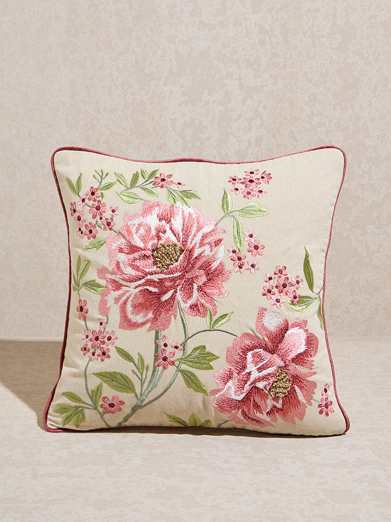 Westside Home Pink Floral Embroidered Cushion Cover