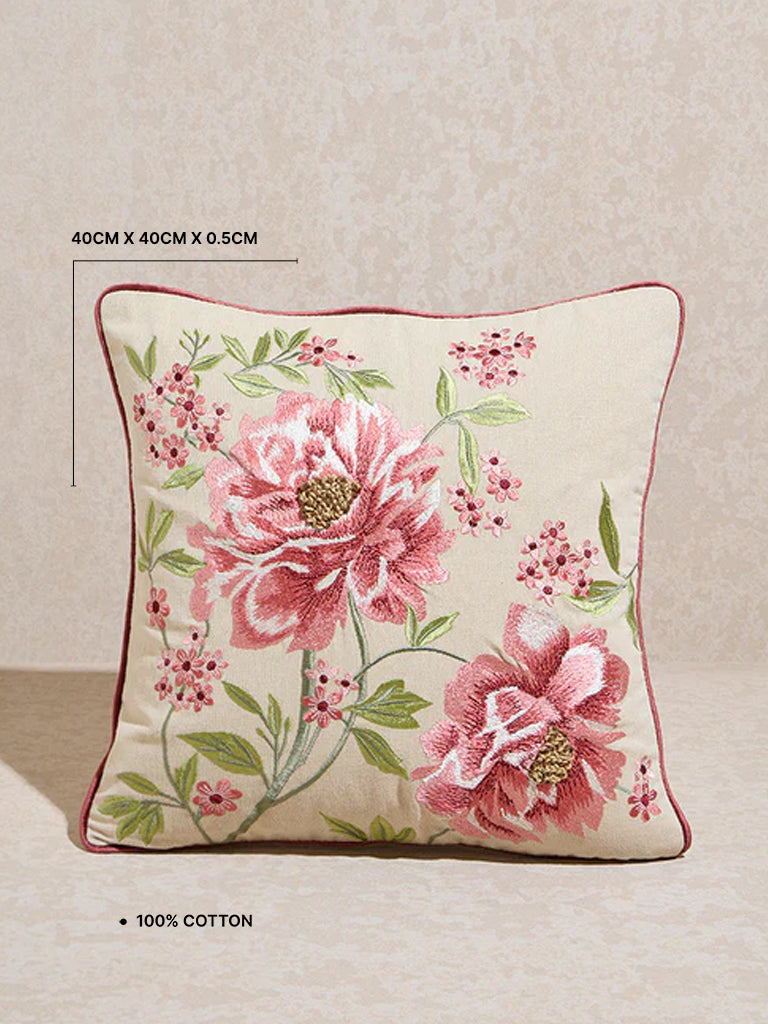 Westside Home Pink Floral Embroidered Cushion Cover