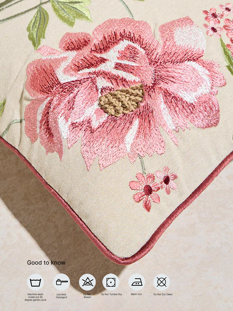 Westside Home Pink Floral Embroidered Cushion Cover