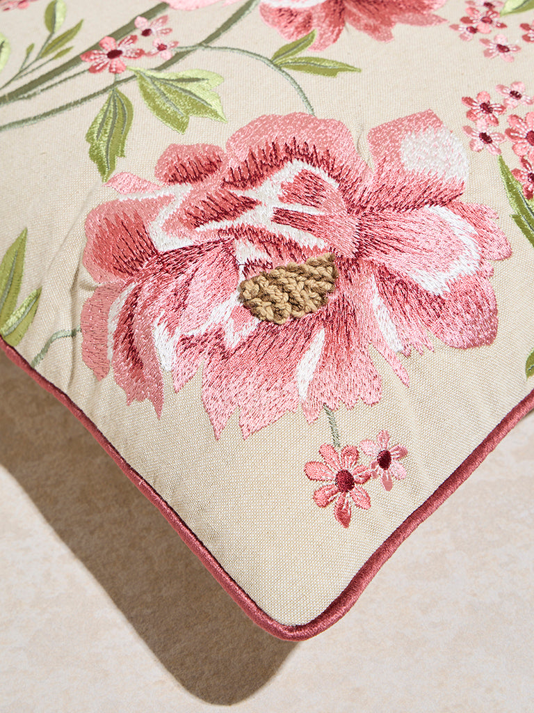 Westside Home Pink Floral Embroidered Cushion Cover