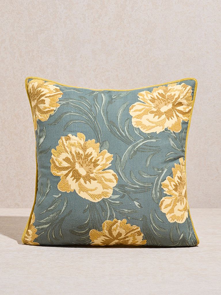 Westside Home Sage and Yellow Floral Printed Cushion Cover