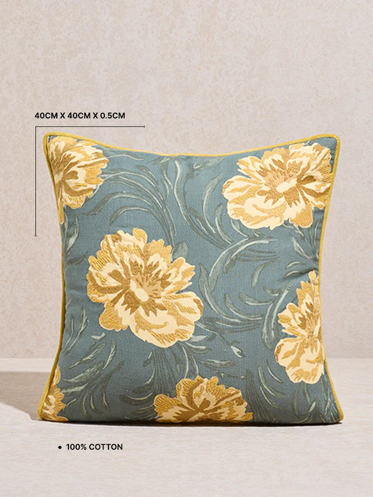 Westside Home Sage and Yellow Floral Printed Cushion Cover