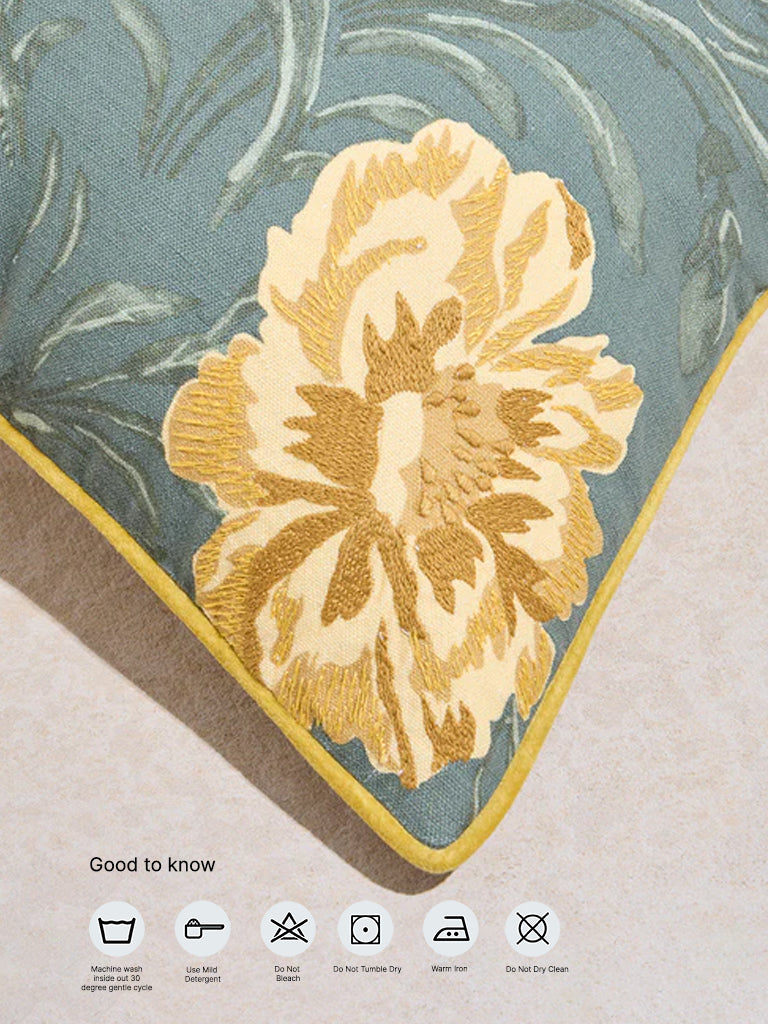 Westside Home Sage and Yellow Floral Printed Cushion Cover