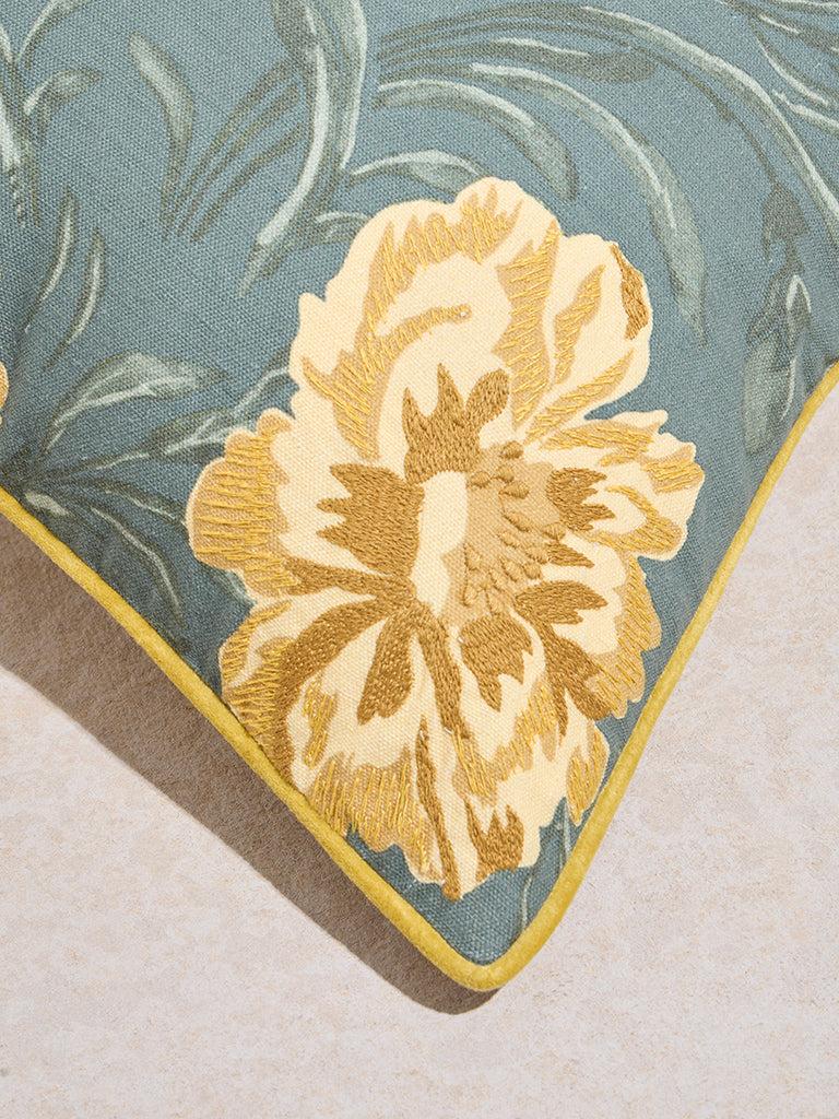 Westside Home Sage and Yellow Floral Printed Cushion Cover