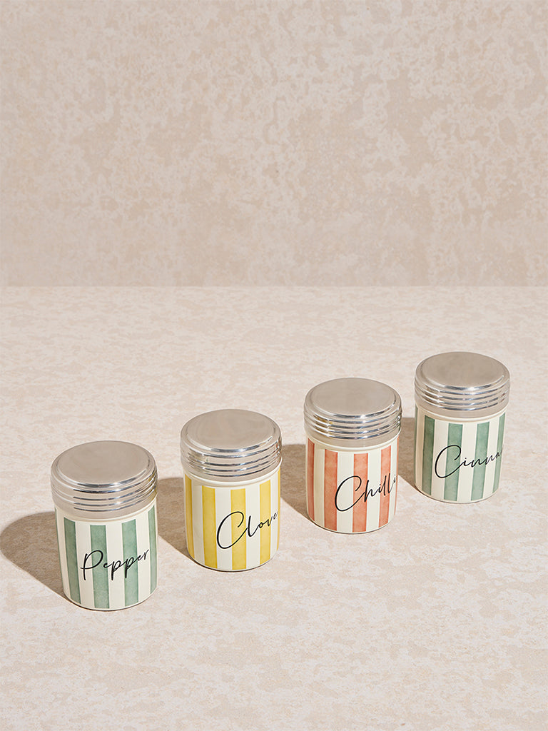 Westside Home Multicolour Stripe Printed Spice Canisters (Set of 4)