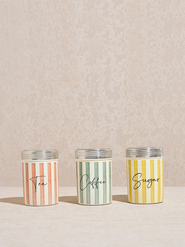 Westside Home Multicolour Stripe Printed Jar (Set of 3)