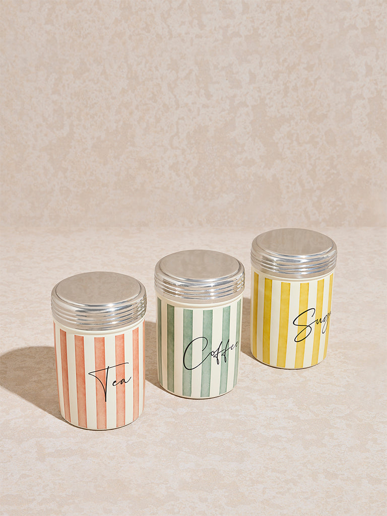 Westside Home Multicolour Stripe Printed Jar (Set of 3)