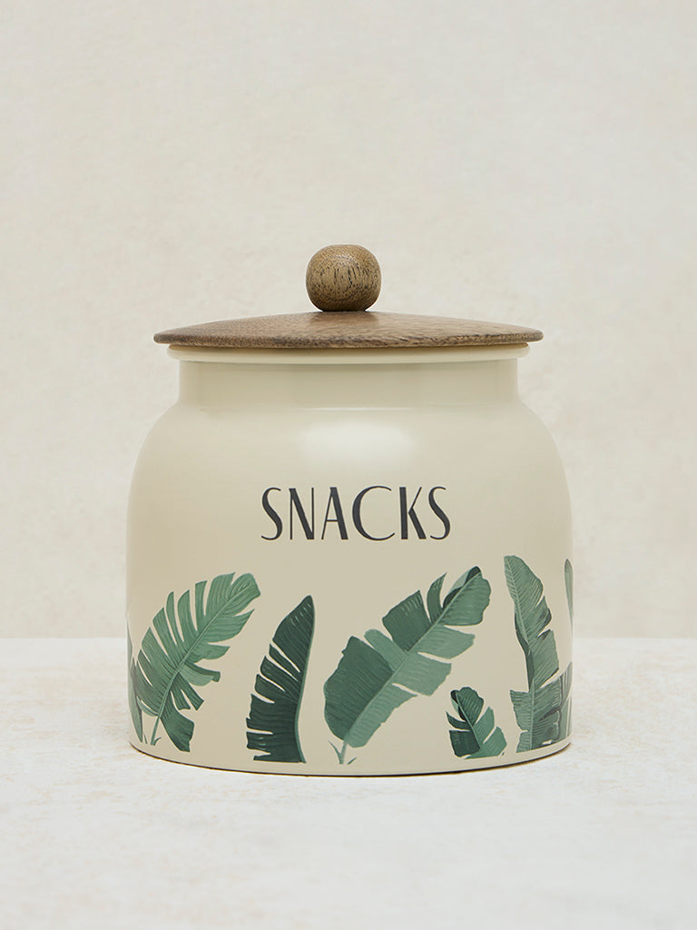 Westside Home Ivory Leaf Printed Snacks Jar