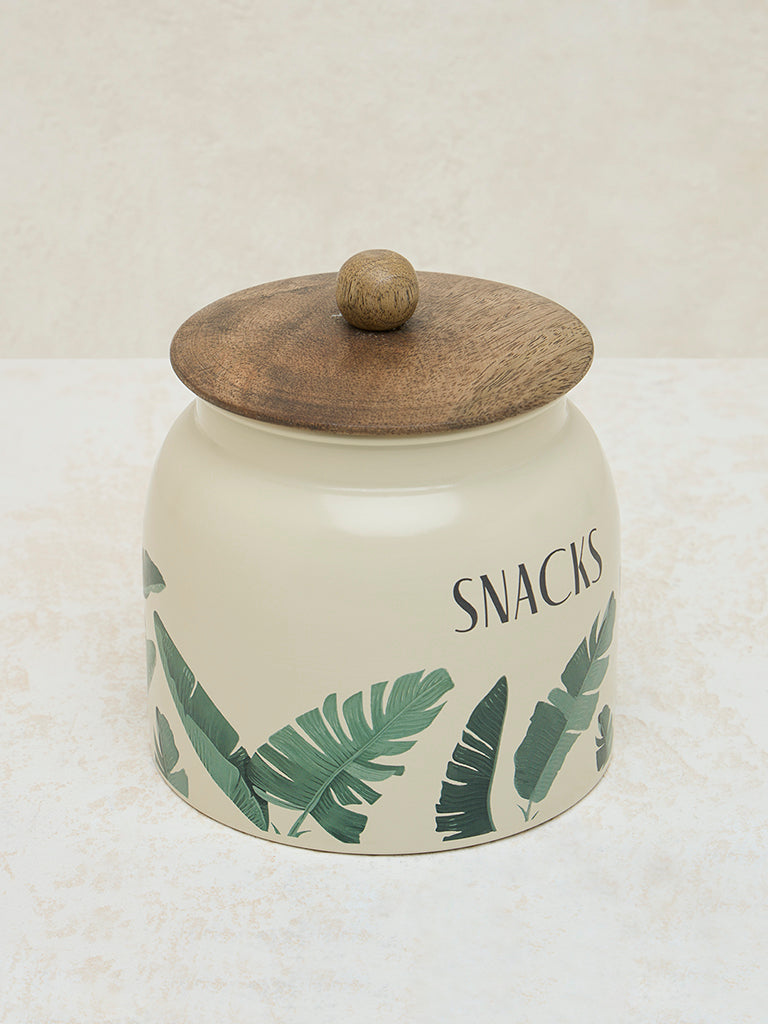 Westside Home Ivory Leaf Printed Snacks Jar