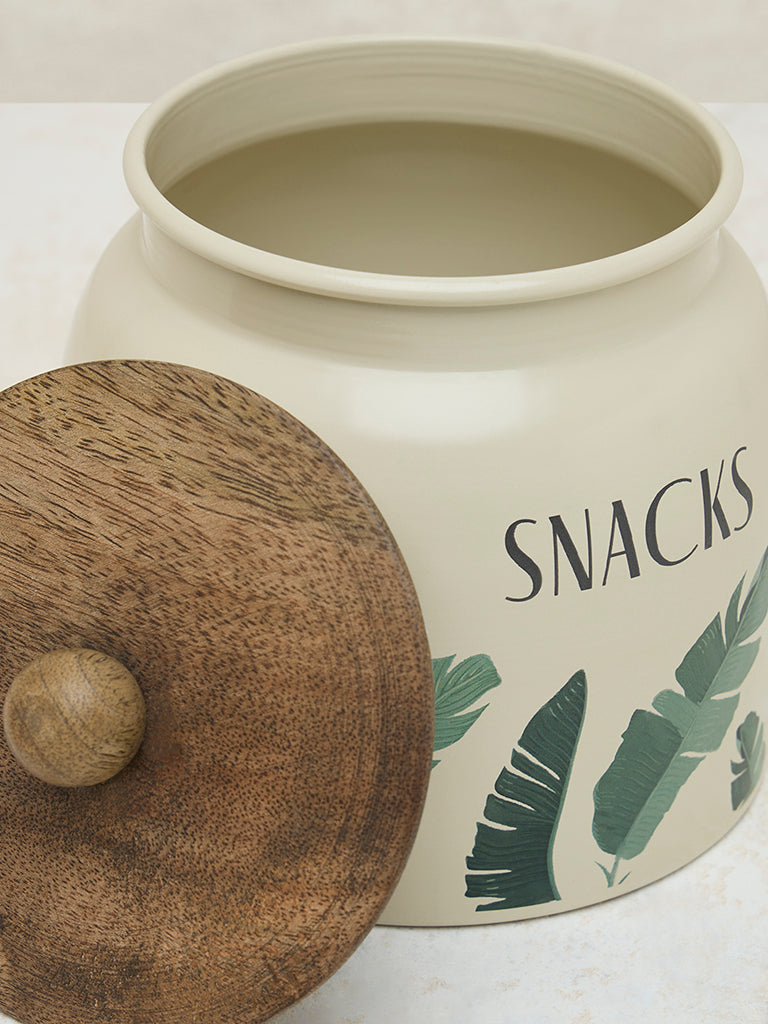 Westside Home Ivory Leaf Printed Snacks Jar