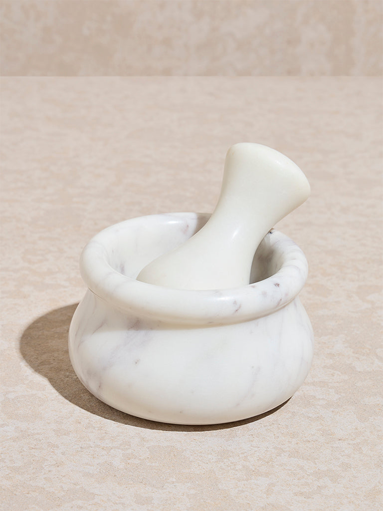 Westside Home White Marble Mortar and Pestle